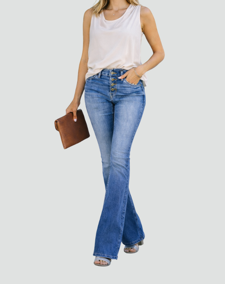 Damskie jeansy flare w stylu vintage z wysokim stanem kobiecym