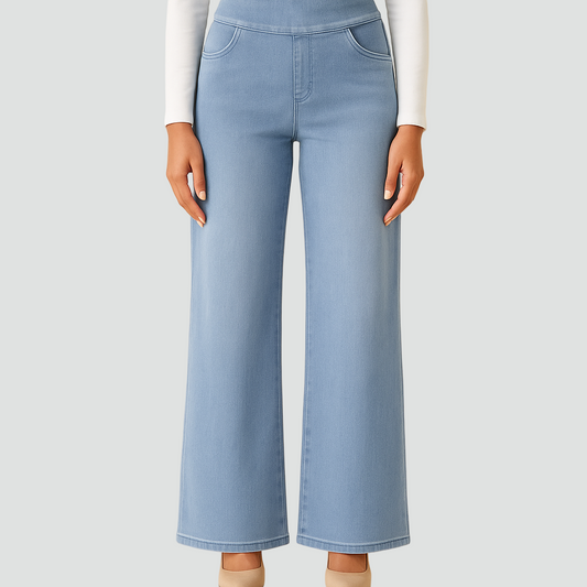 Damskie jeansy z wysokim stanem szerokie nogawki elastyczne