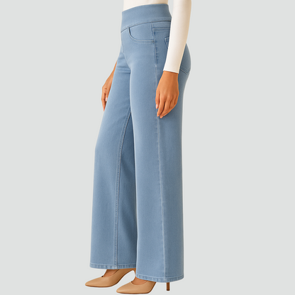 Damskie jeansy z wysokim stanem szerokie nogawki elastyczne