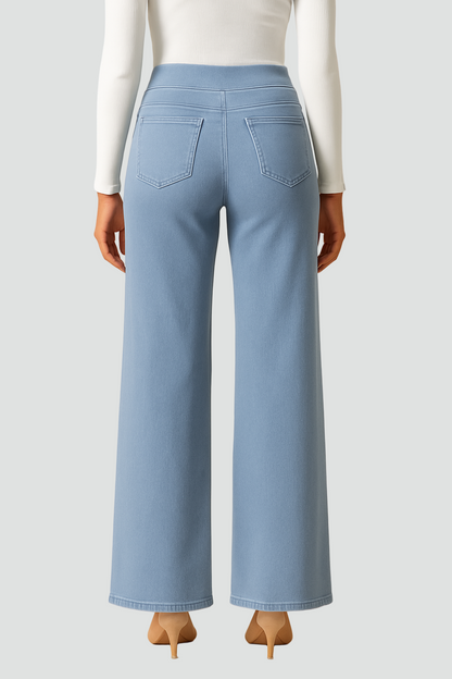 Damskie jeansy z wysokim stanem szerokie nogawki elastyczne