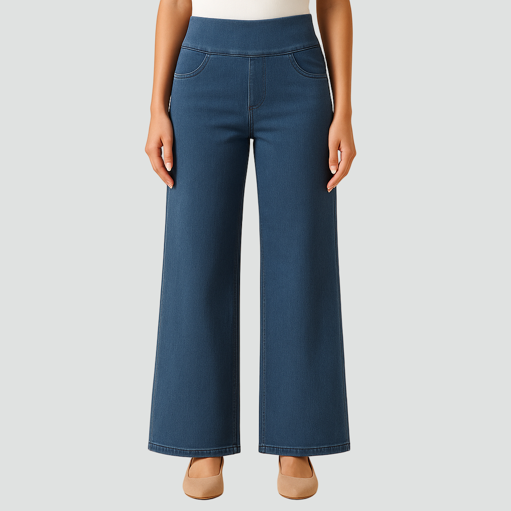 Damskie jeansy z wysokim stanem szerokie nogawki elastyczne