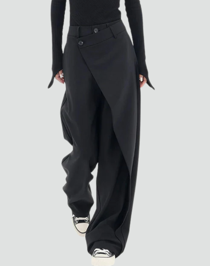 Women's modern wide-leg pants with an asymmetrical front