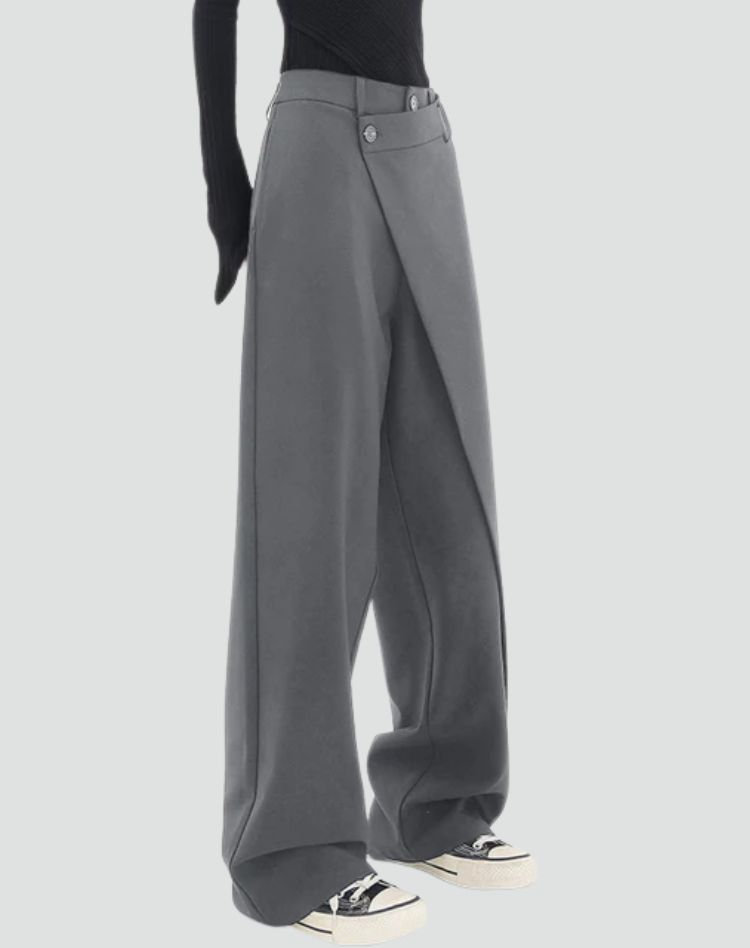 Women's modern wide-leg pants with an asymmetrical front