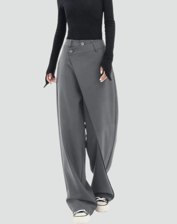 Women's modern wide-leg pants with an asymmetrical front