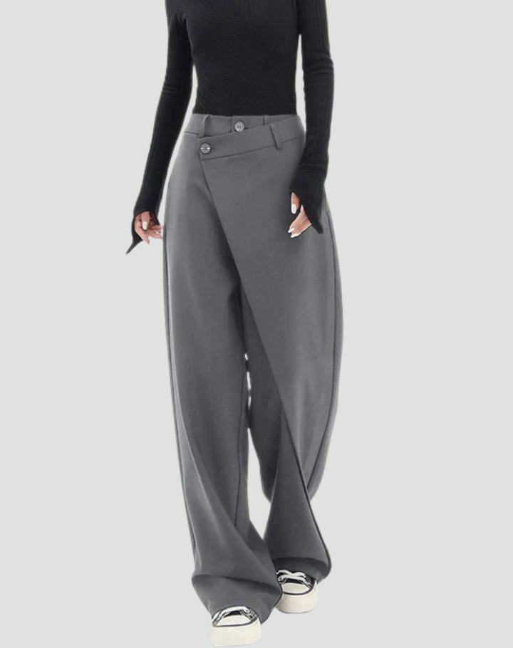 Women's modern wide-leg pants with an asymmetrical front