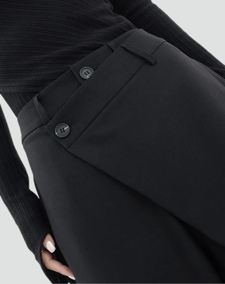 Women's modern wide-leg pants with an asymmetrical front