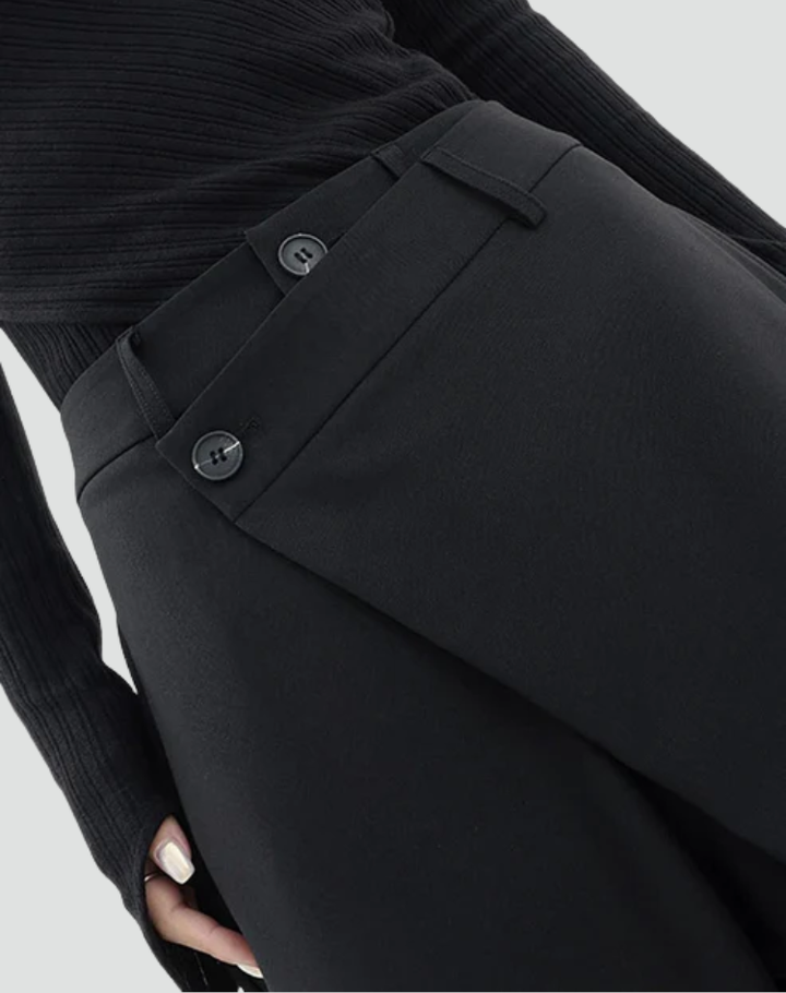 Women's modern wide-leg pants with an asymmetrical front