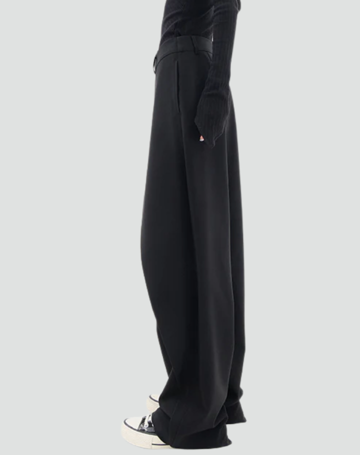 Women's modern wide-leg pants with an asymmetrical front