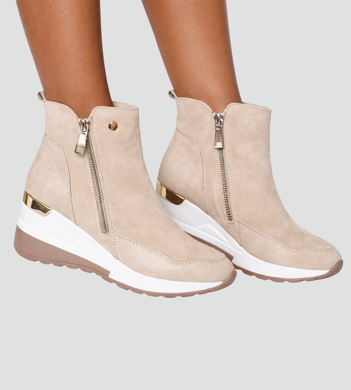 Damskie sneakersy na koturnie o wyglądzie zamszu z zamkiem