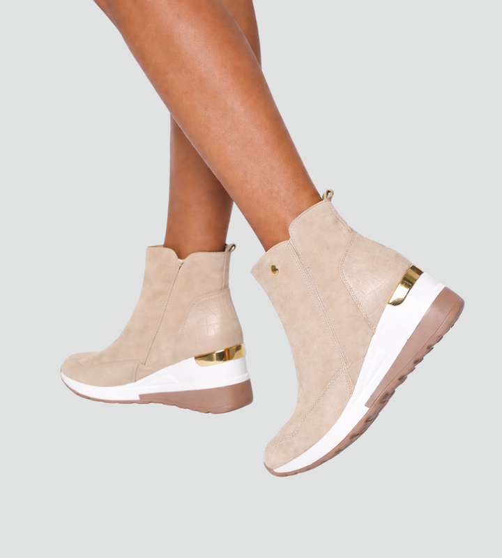 Damskie sneakersy na koturnie o wyglądzie zamszu z zamkiem