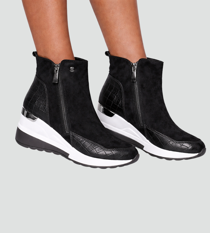 Damskie sneakersy na koturnie o wyglądzie zamszu z zamkiem