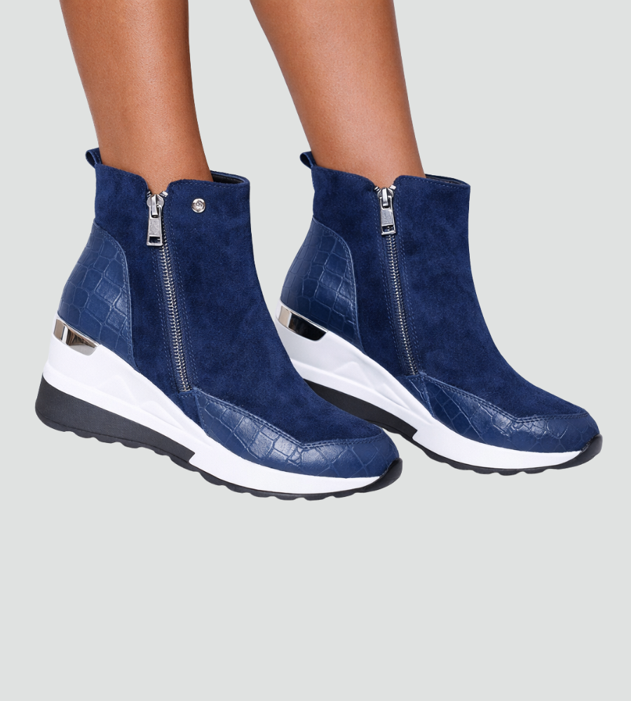 Damskie sneakersy na koturnie o wyglądzie zamszu z zamkiem