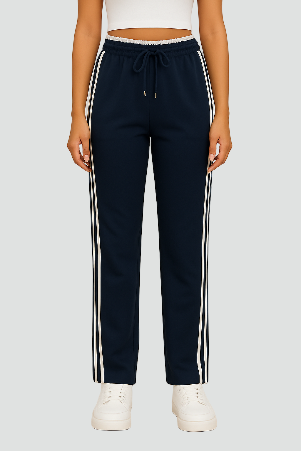 Damskie sportowe spodnie dresowe z lampasami i szeroką nogawką