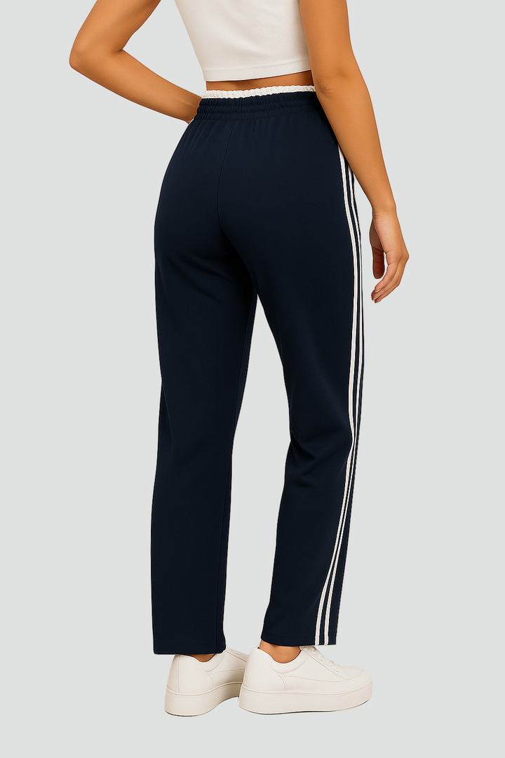 Damskie sportowe spodnie dresowe z lampasami i szeroką nogawką