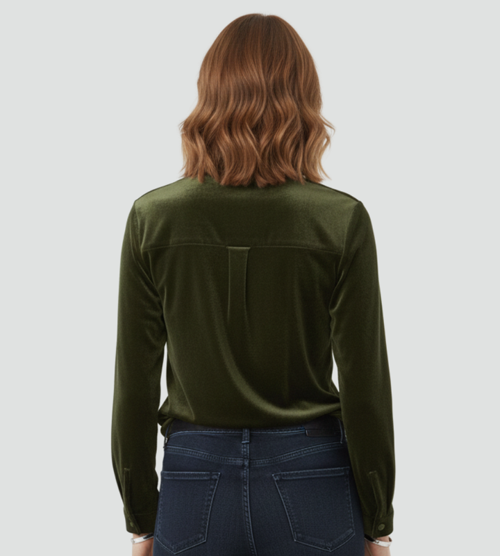 Damska welurowa koszula z długim rękawem i kieszonką