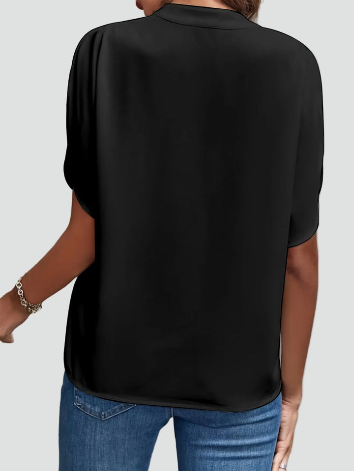 Dames elegante blouse met opstaande kraag en V-hals met vlindermouw