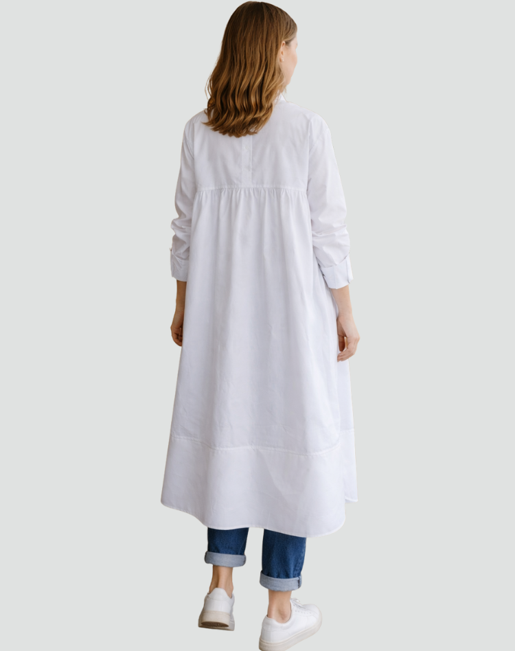 Lange overhemdjurk in wijde pasvorm voor dames met kraag en knopen