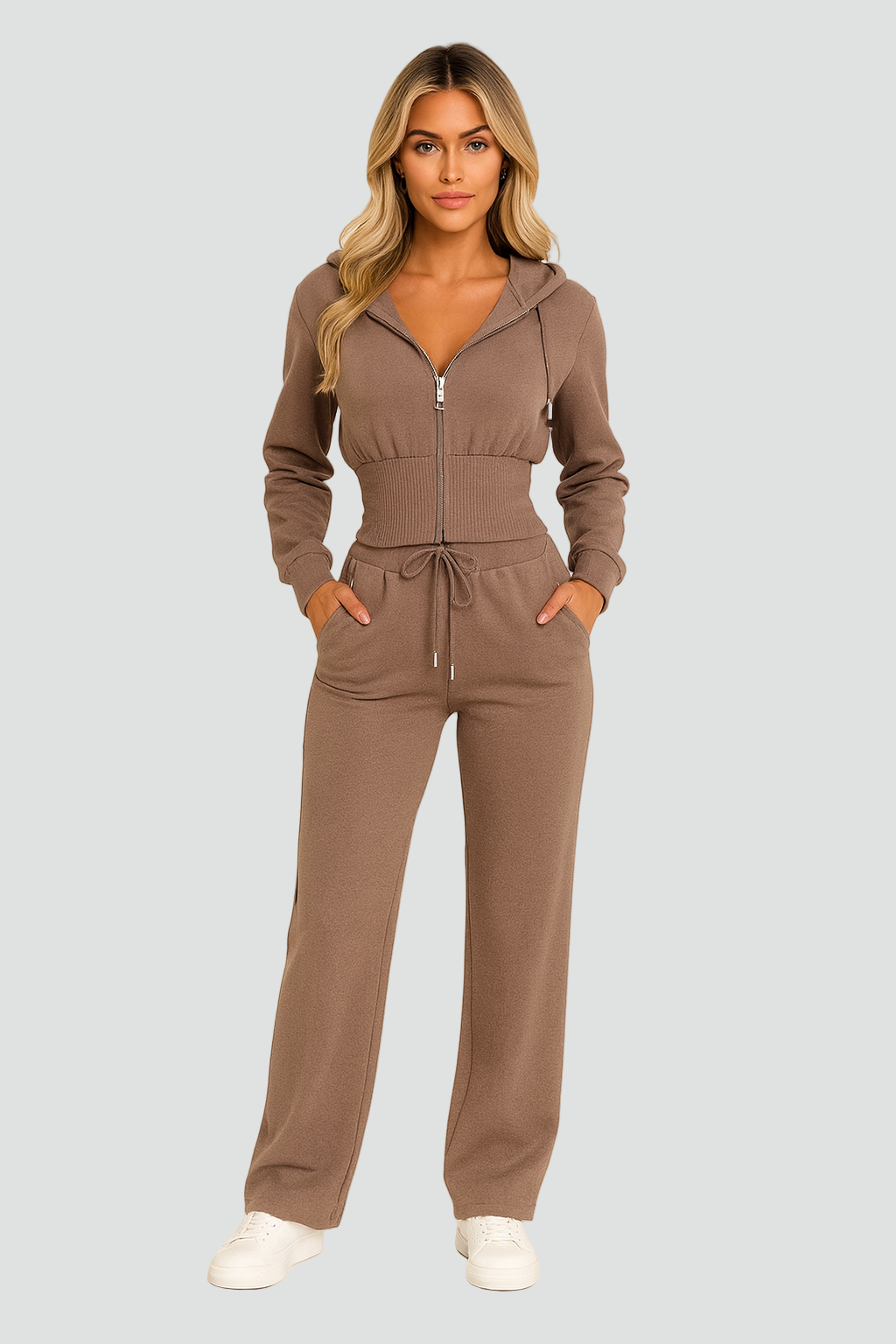 Dresowy loungewear komplet damski z bluzą na zamek i spodniami