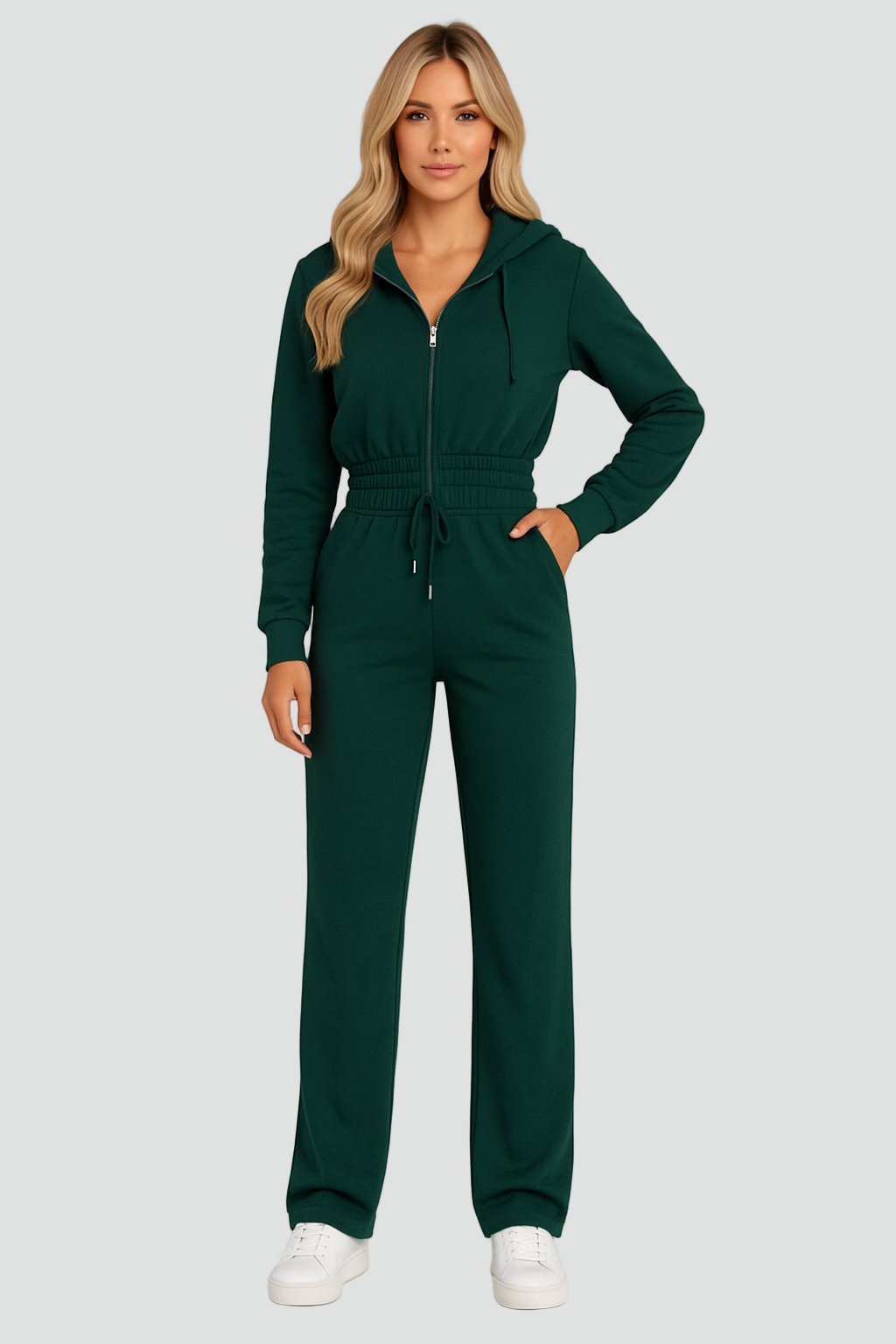 Dresowy loungewear komplet damski z bluzą na zamek i spodniami