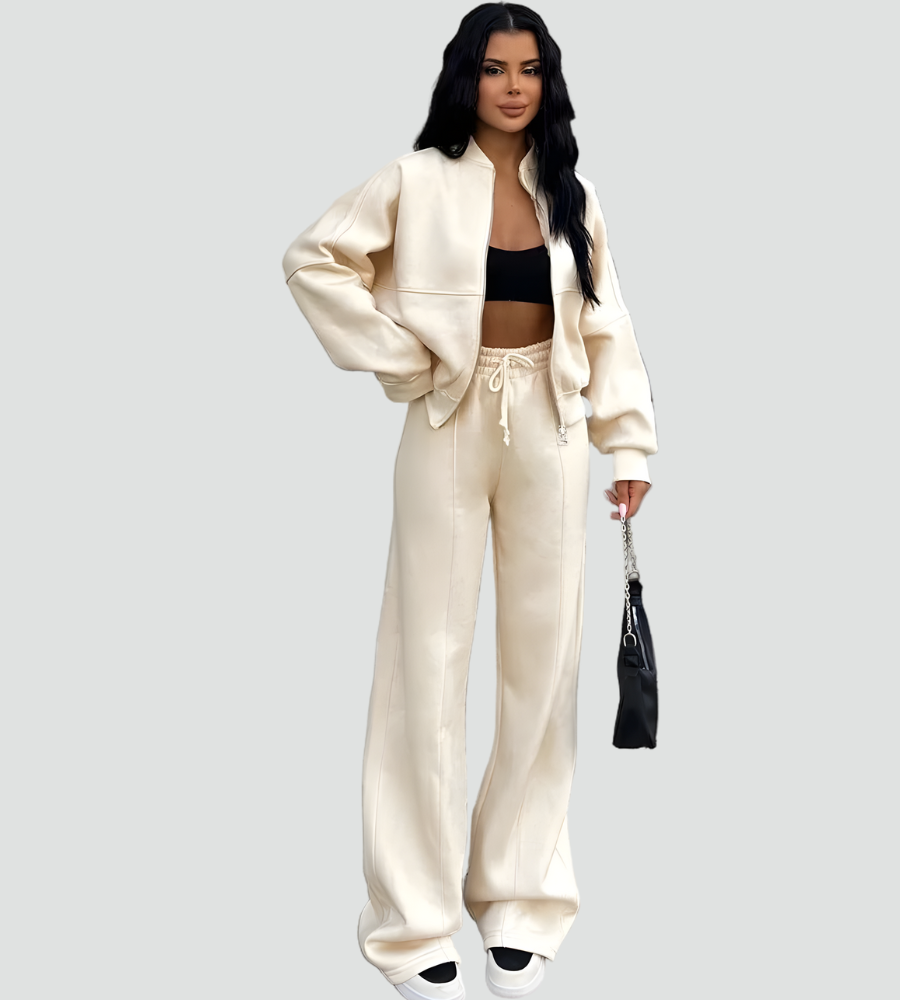 Dresowy komplet damski oversize z szerokimi nogawkami