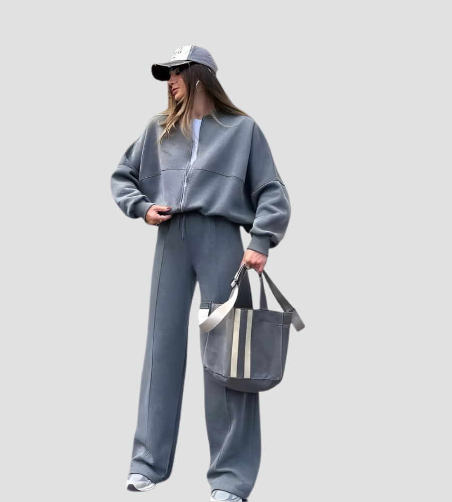 Dresowy komplet damski oversize z szerokimi nogawkami