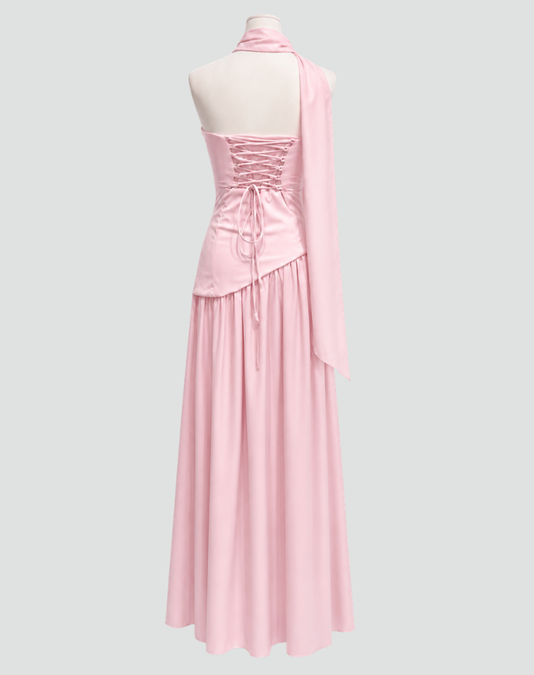 Robe longue de soirée pour femme avec corset asymétrique et châle
