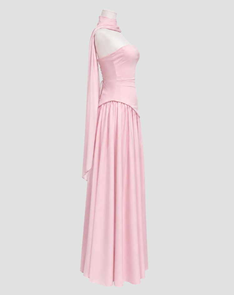 Robe longue de soirée pour femme avec corset asymétrique et châle