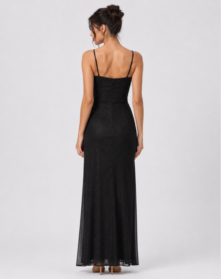 Robe de soirée maxi en brocart avec fente