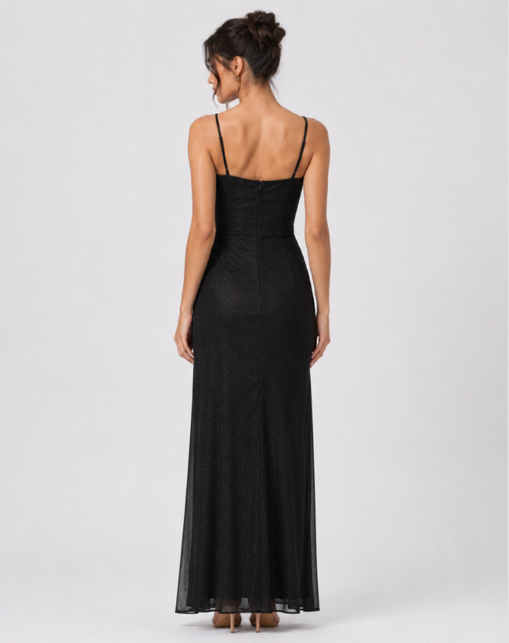 Robe de soirée maxi en brocart avec fente