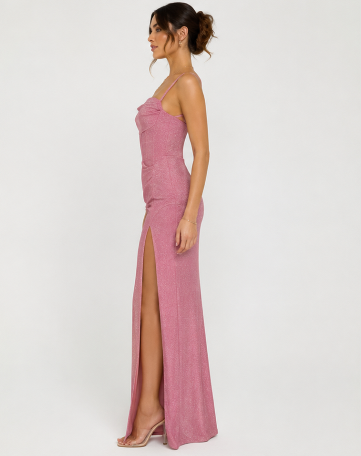 Robe de soirée maxi en brocart avec fente