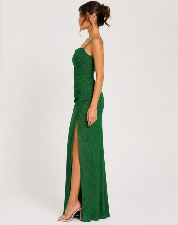 Robe de soirée maxi en brocart avec fente