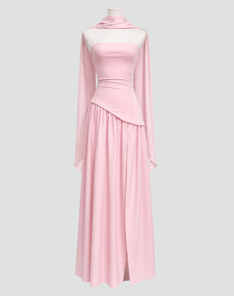 Robe longue de soirée pour femme avec corset asymétrique et châle
