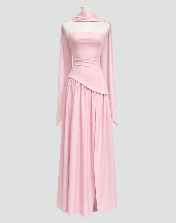 Robe longue de soirée pour femme avec corset asymétrique et châle