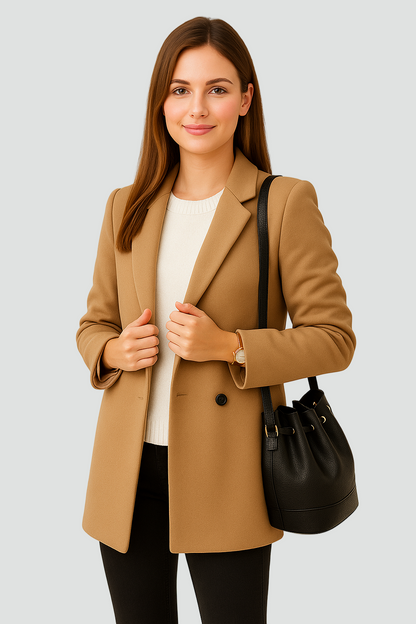 Dwurzędowa marynarka damska o klasycznym kroju z klapami