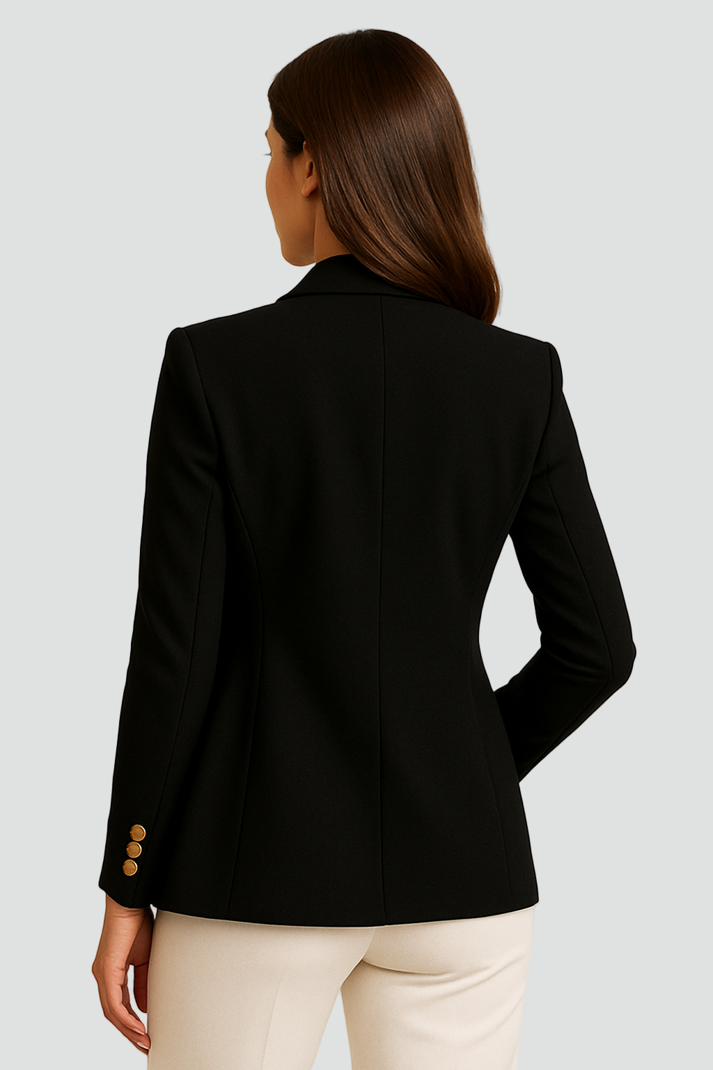 Dwurzędowa marynarka damska z ozdobnymi guzikami szykowna