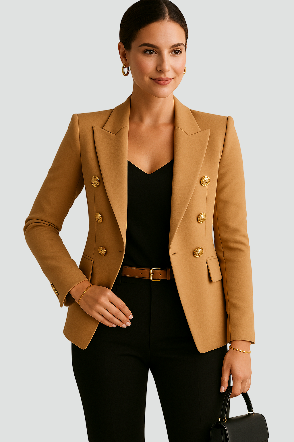 Dwurzędowa marynarka damska z ozdobnymi guzikami szykowna