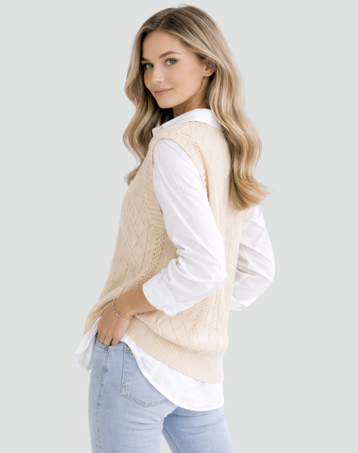 Dzianinowa kamizelka dla kobiet z dekoltem w serek