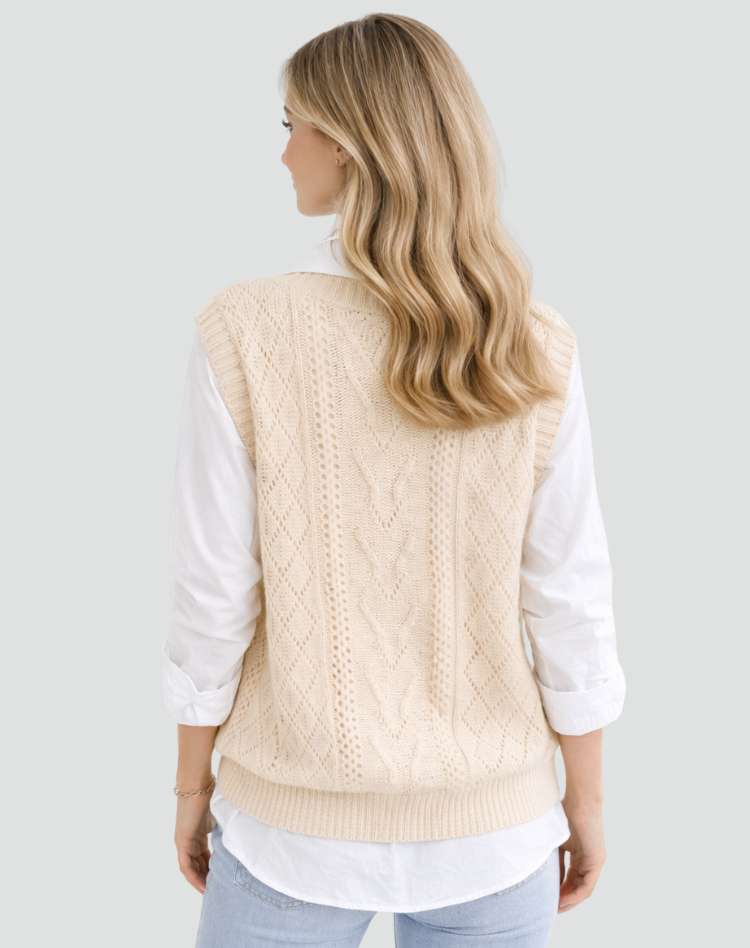 Dzianinowa kamizelka dla kobiet z dekoltem w serek