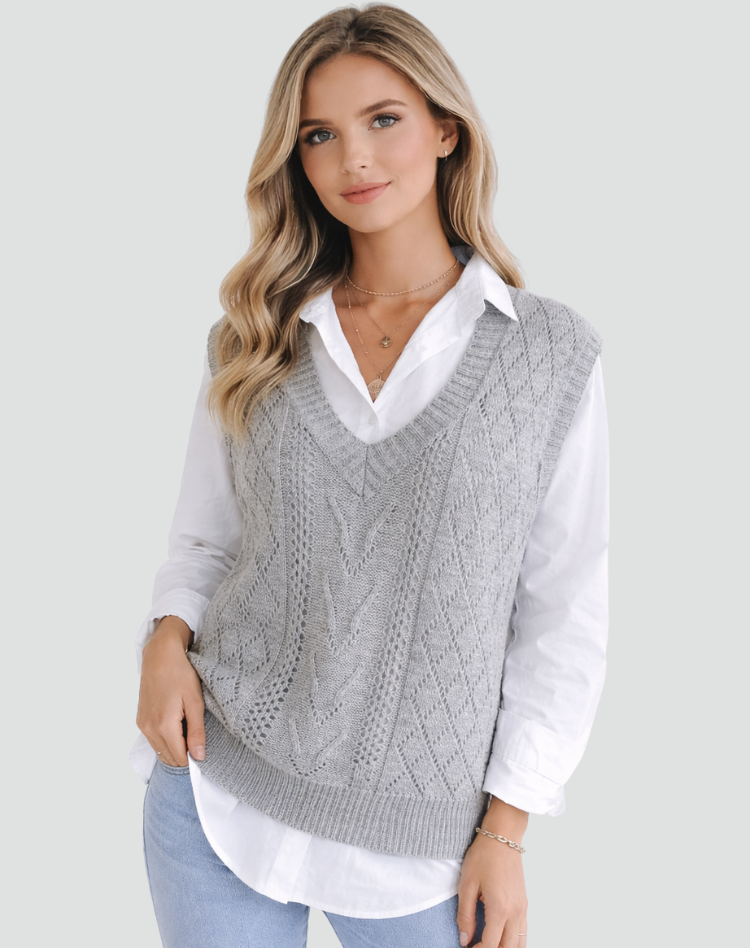 Dzianinowa kamizelka dla kobiet z dekoltem w serek