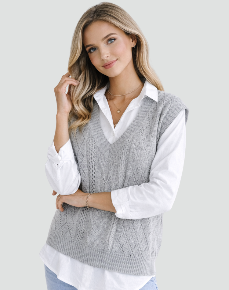 Dzianinowa kamizelka dla kobiet z dekoltem w serek