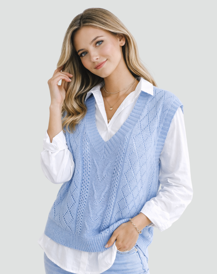 Dzianinowa kamizelka dla kobiet z dekoltem w serek