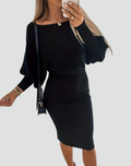 Fitted knit midi dress with batwing sleeves for everyday wear