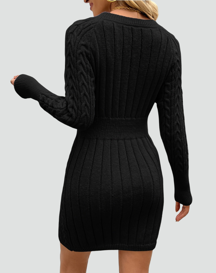 Dzianinowa sukienka swetrowa mini z długim rękawem dla kobiet