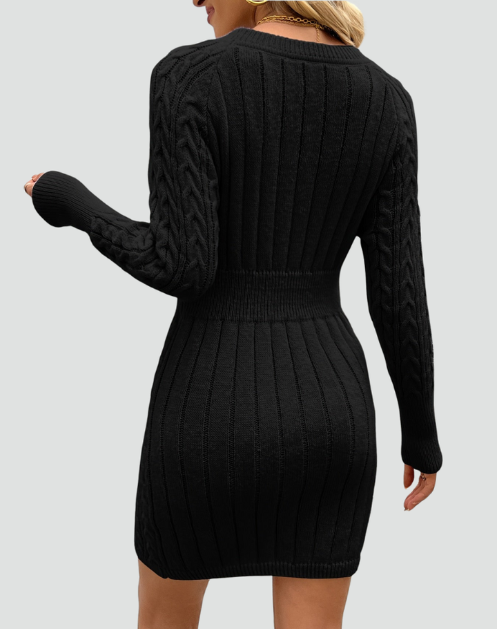 Dzianinowa sukienka swetrowa mini z długim rękawem dla kobiet