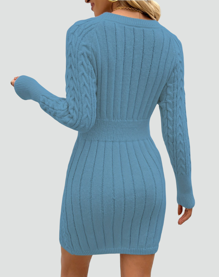 Dzianinowa sukienka swetrowa mini z długim rękawem dla kobiet