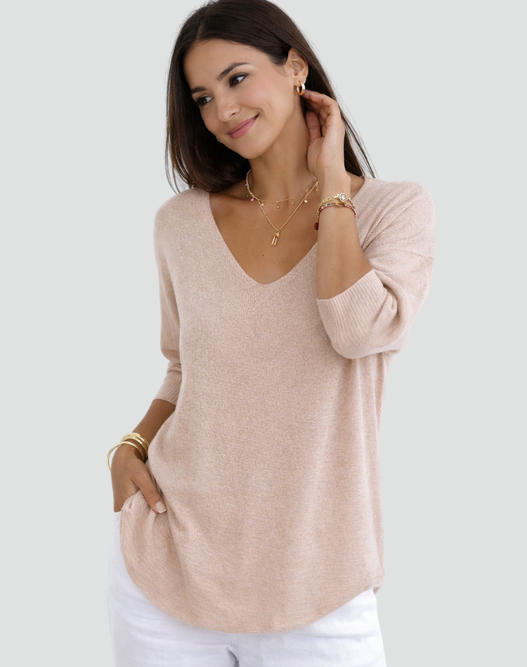 Knit tunic with V-neck and loose fit
