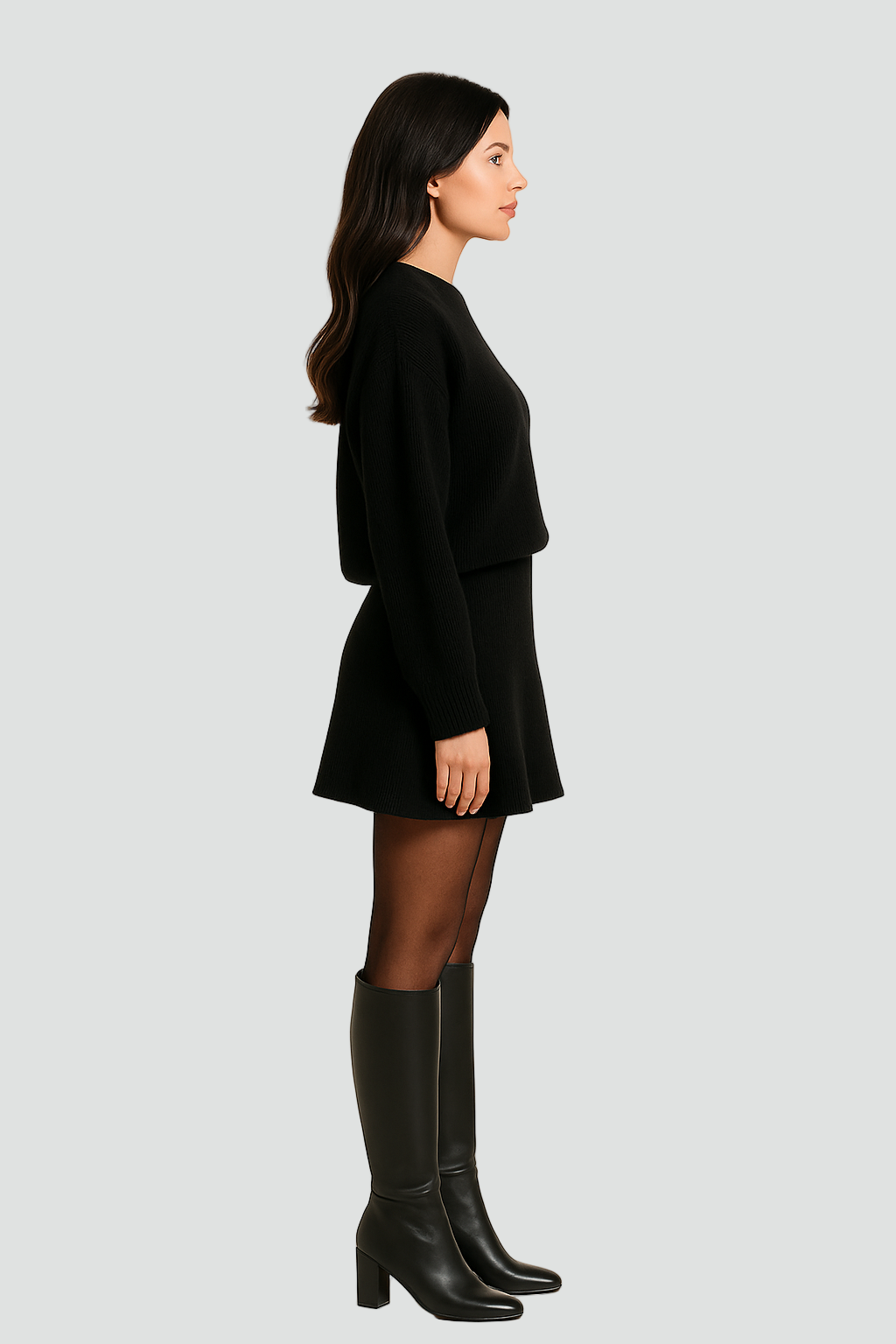 Dzianinowy komplet oversize elegancki damski sweter i spódnica