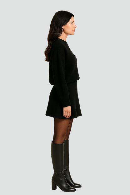 Dzianinowy komplet oversize elegancki damski sweter i spódnica