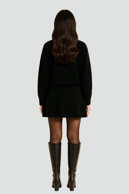 Dzianinowy komplet oversize elegancki damski sweter i spódnica