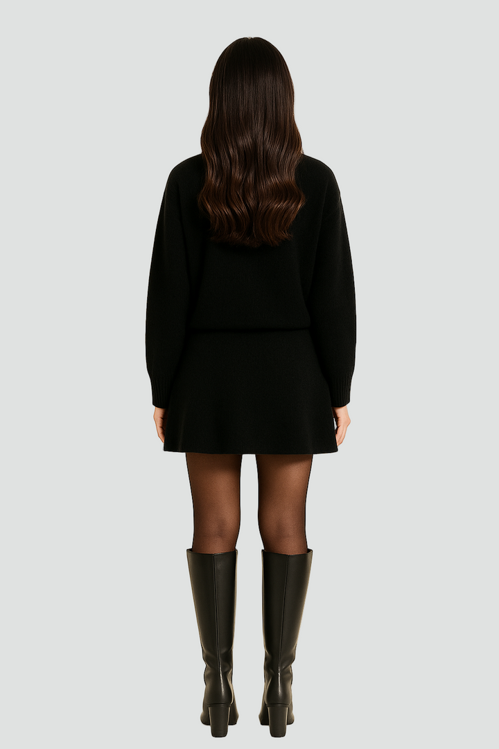 Dzianinowy komplet oversize elegancki damski sweter i spódnica